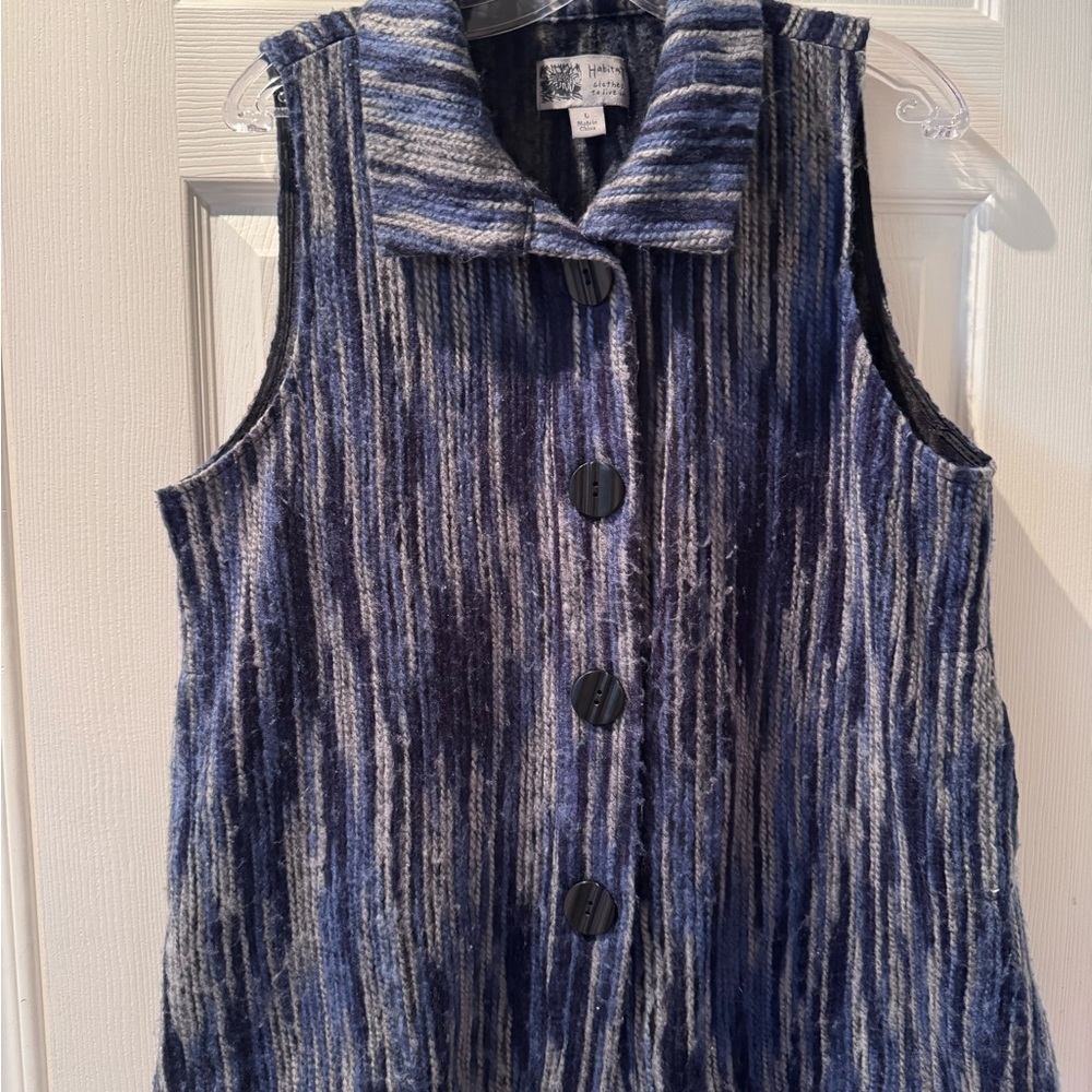 Habitat Navy and Gray Striped Knit Button Vest